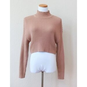 L.A. Hearts tan brown ribbed 100% cotton mock neck cropped sweater